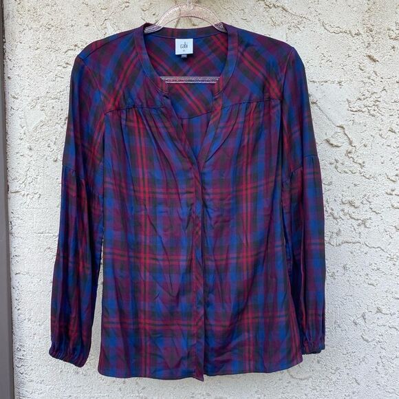 Cabi size extra small blue purple fall plaid button up long sleeve - Picture 1 of 5